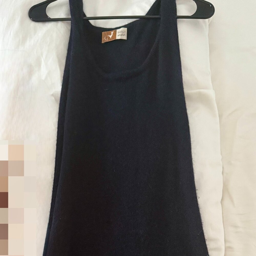 Navy Blue Baby Alpaca Wool Tank Dress, Medium